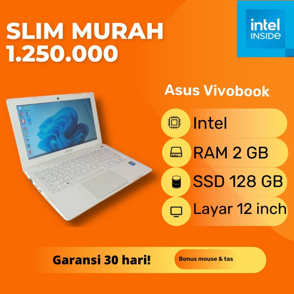 Netbook Asus X200M Putih Intel Celeron RAM 2GB SSD 128GB Windows 10