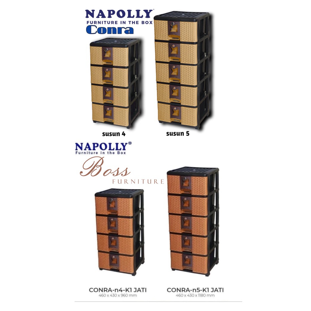 Laci Rak Susun Plastik Serbaguna Napolly CONRA 5 Susun / 4 Susun