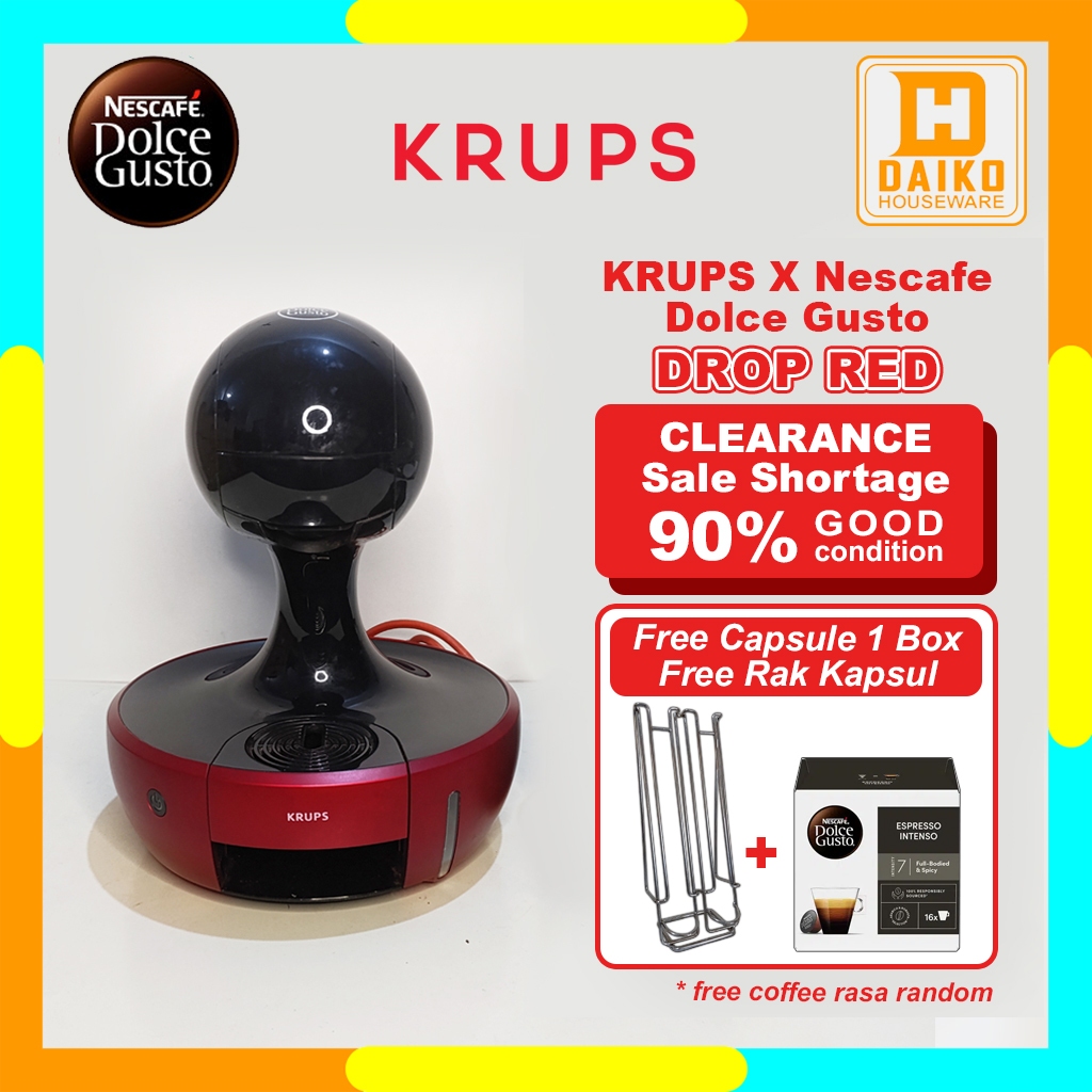 Mesin Kopi Krups X Nescafe Dolce Gusto Drop Red Automatic Kondisi 90% Free Kopi 1 Box + Rak Kapsul