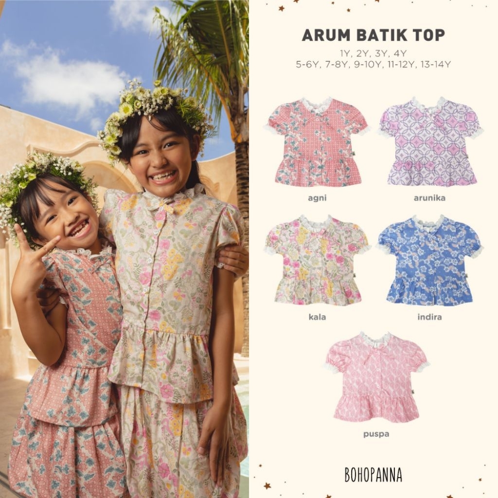 BOHOPANNA - ARUM BATIK TOP BOHOPANNA - BATIK ANAK PEREMPUAN - BAJU BATIK ANAK