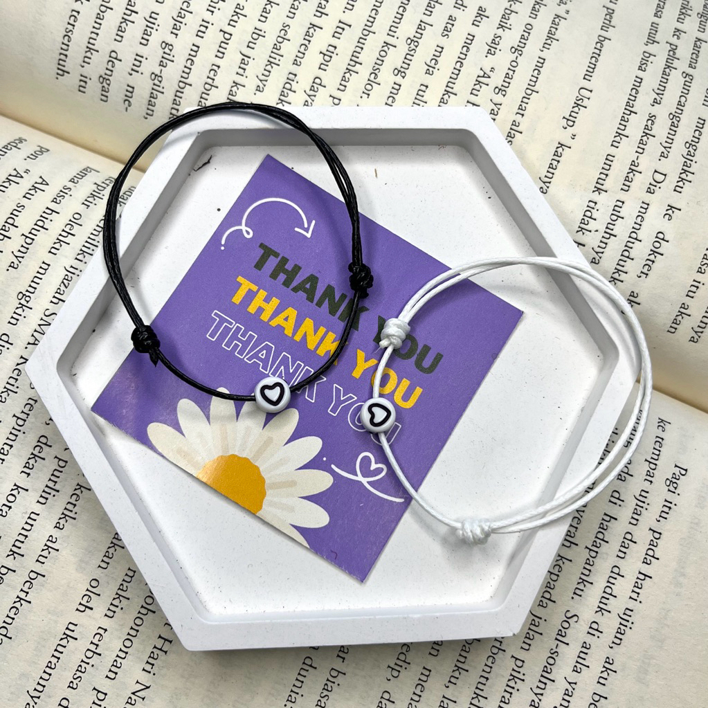 Gelang Tali Coupel Hati Putih Garis Hitam Gelang Viral Keren