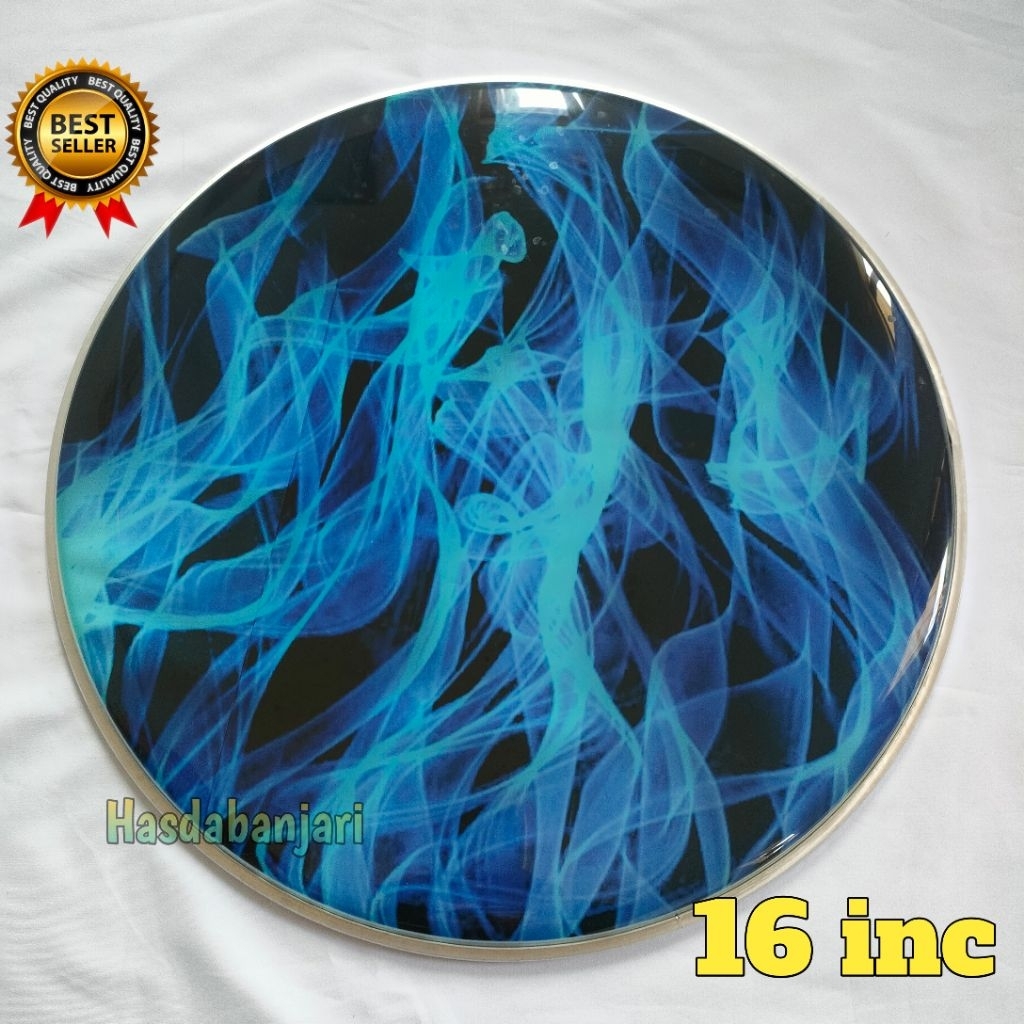 Mika bass Hadroh 16 inch motif biru Api diameter 40 cm