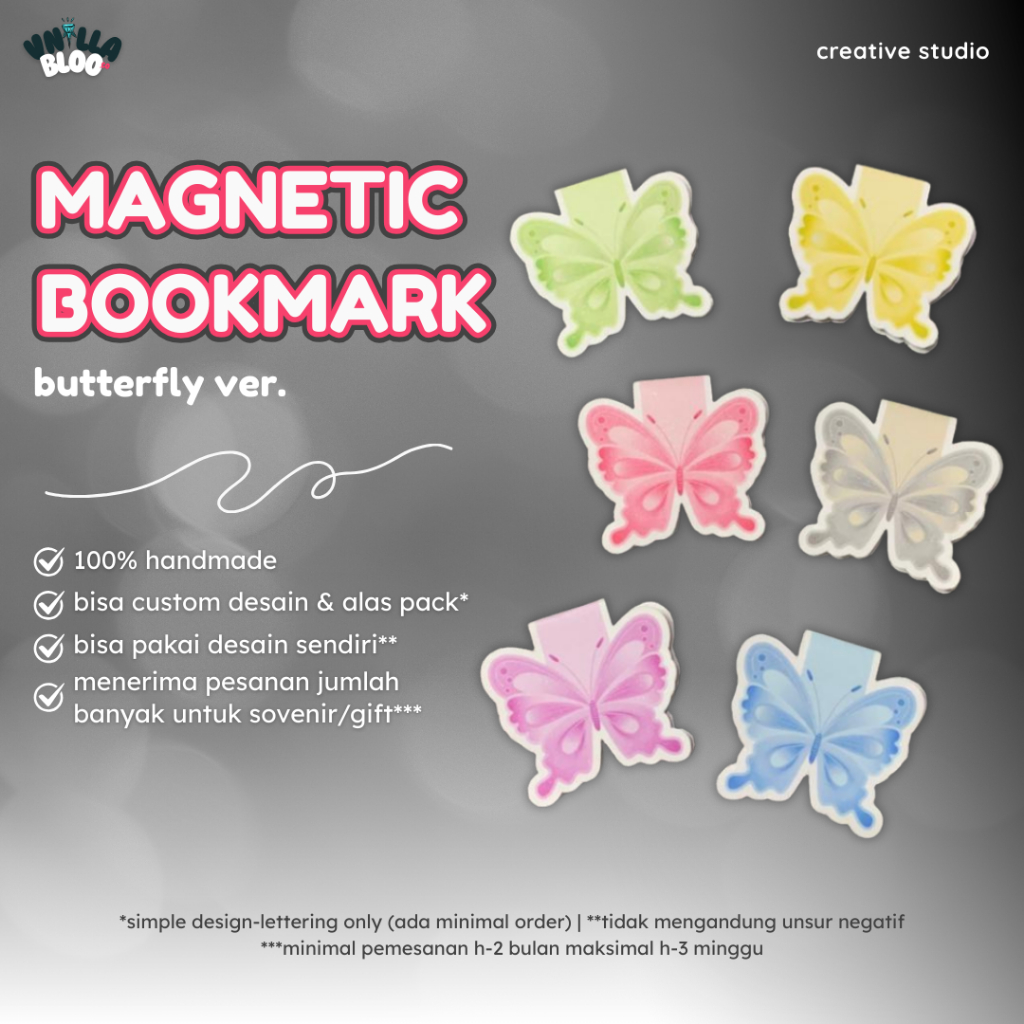 Magnetic Bookmark | Pembatas Buku Magnet | Butterfly Ver. Bookmark | Handmade Gift & Sovenir | Custo