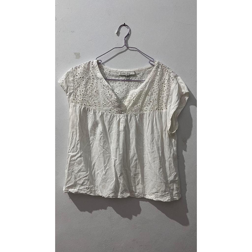 preloved blouse katbol katun bolong wanita warna putih