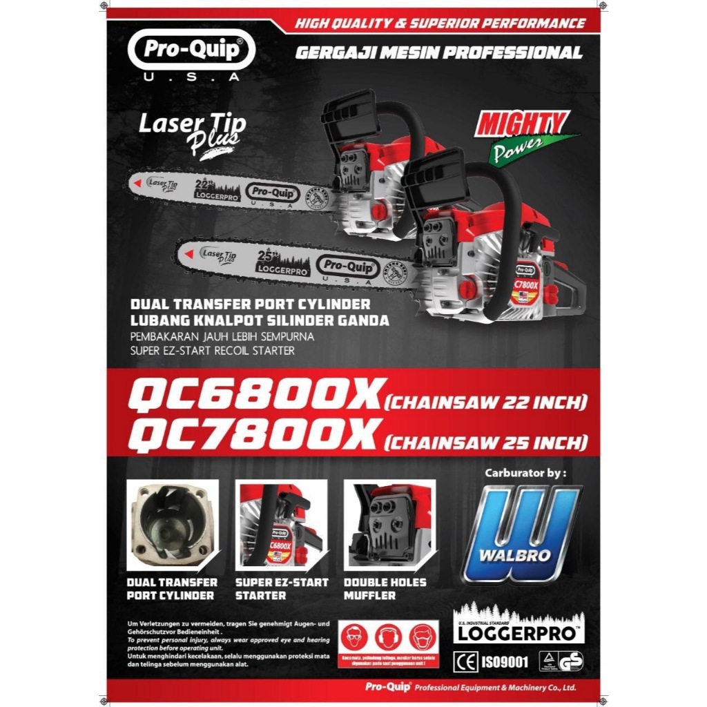 Chainsaw ProQuip QC6800X QC7800X Gergaji Mesin Lengkap 6800 7800 Senso 22 25 inch