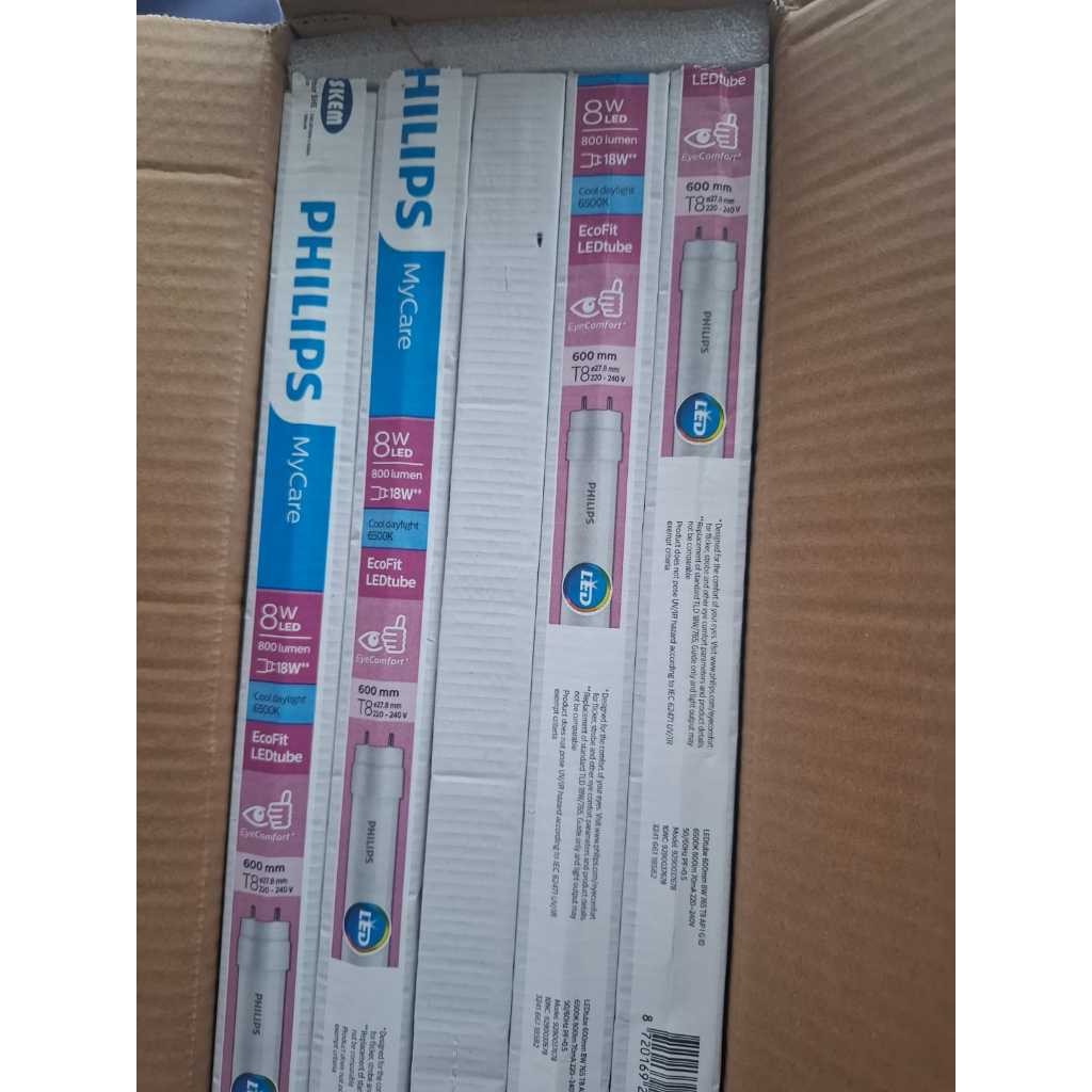 [ isi 20Pcs ] Lampu TL LED Tube ECOFIT Philips T8 600mm 8W 8WATT 8W 8WATT - Cool Daylight 6500K