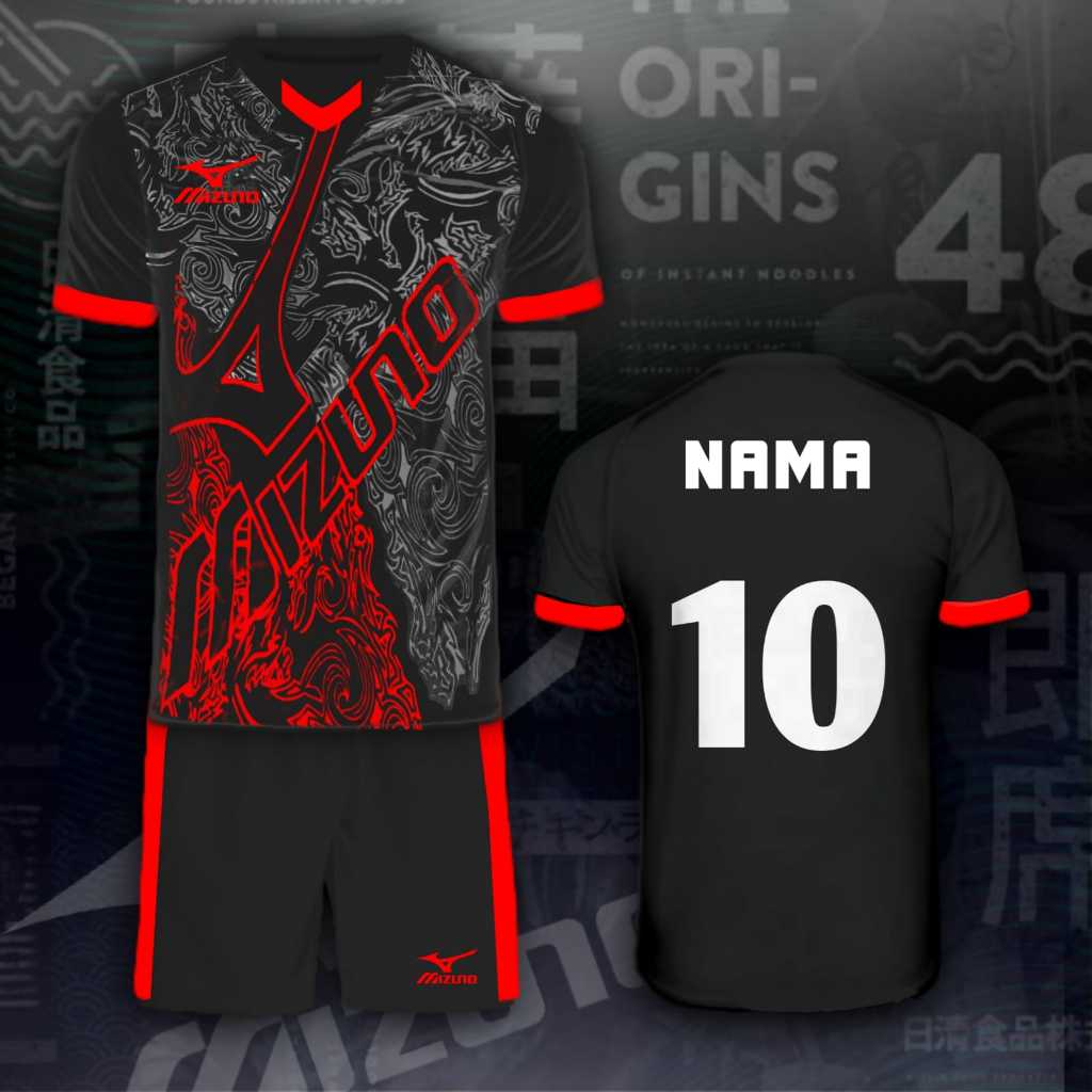 Mizuno-Setelan Baju Volly Dewasa Unisex Free Custom Nama+Nomor,Jersey Bola Bahan Dry-Fit Termurah