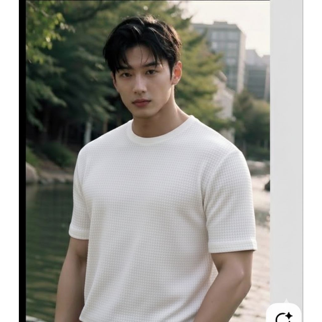 kaos waffle uniqlo polos lengan pendek peria