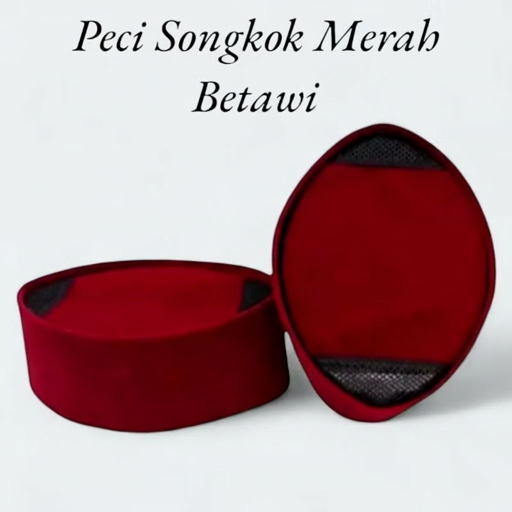 Peci Songkok Merah Betawi / Kopiah Songkok Merah Bludru Tinggi 9cm