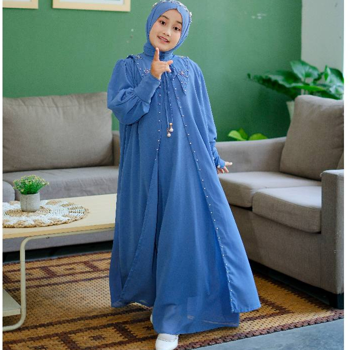 Gamis Anak Ceruty Babydoll Mewah Little Z Helwa Set Syar'i Premium l Set Gamis Anak Perempuan