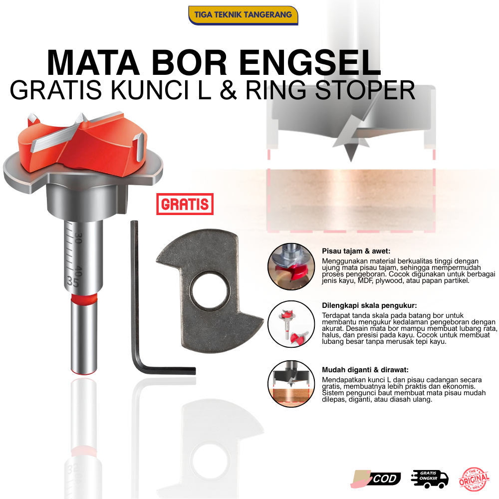 Mata Bor Engsel Sendok 35mm Mata Bor Kayu Engsel Forstner Bit / Pelubang Kayu Engsel Sendok
