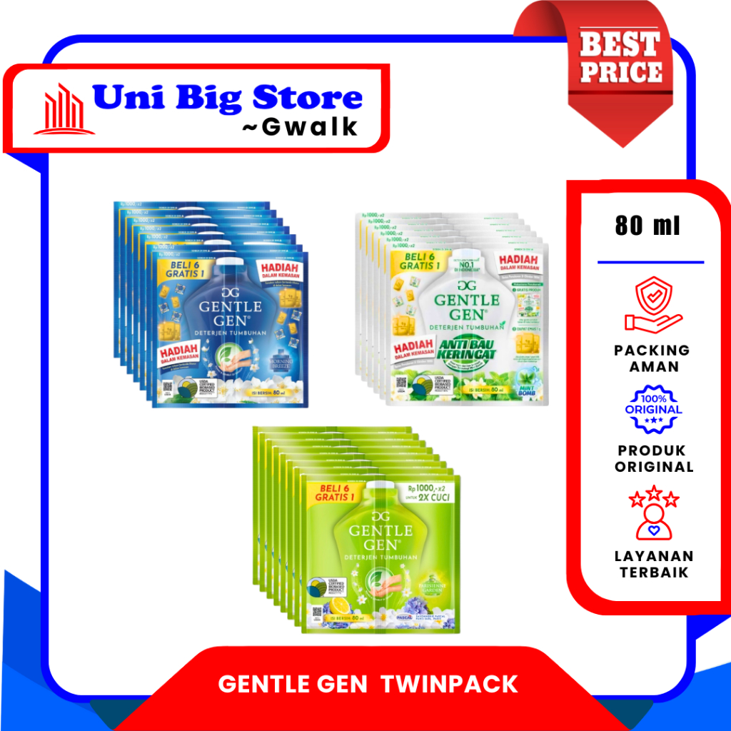 GG GENTLE GEN DETERJEN CAIR TWIN PACK Sachet GentleGen~ 80 ml x 6+1