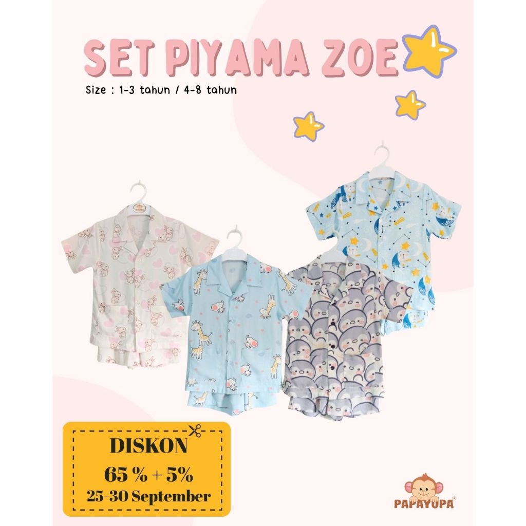 [ PAPAYUPA ] Setelan Piyama Zoe- Setelan Anak | Setelan Piyama| Baju Bayi | Setelan Baby | Baju Baby