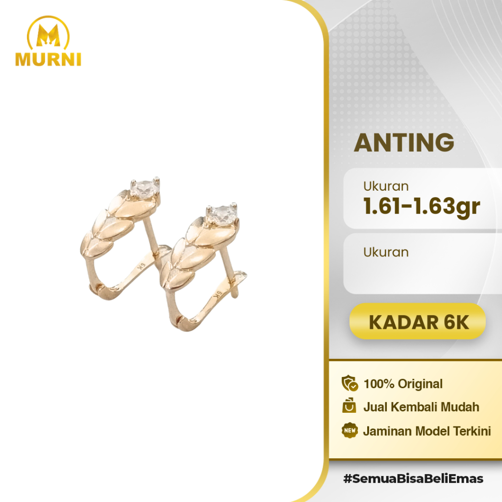 Anting Solitaire Leaf Shine 6K Murni Bekonang