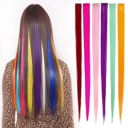 Wig Jepit Rambut Palsu Lurus Panjang Single Hair Extention Colourful Wanita / Klip Wig Rambut Palsu 
