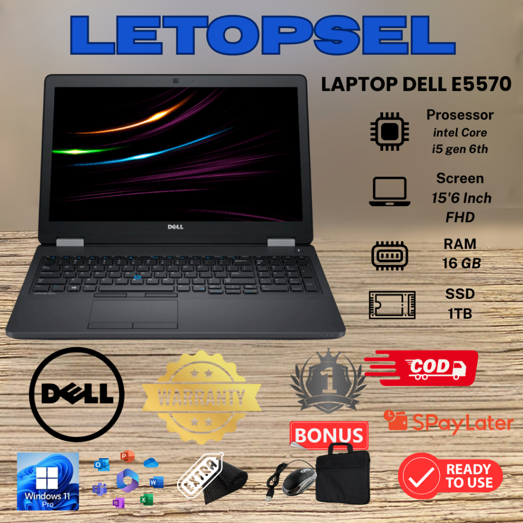 Laptop Dell Latitude E5570 15.6'' Inch Intel Core i5 Gen 6 Ram 16GB/1TB FREE TAS DAN MOUSE