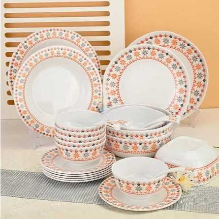 Piring Mangkok Set 4609 / 607 Melamin (Motif Tidak Pudar) Piring Motif Bunga Bohemian Merah | kerami