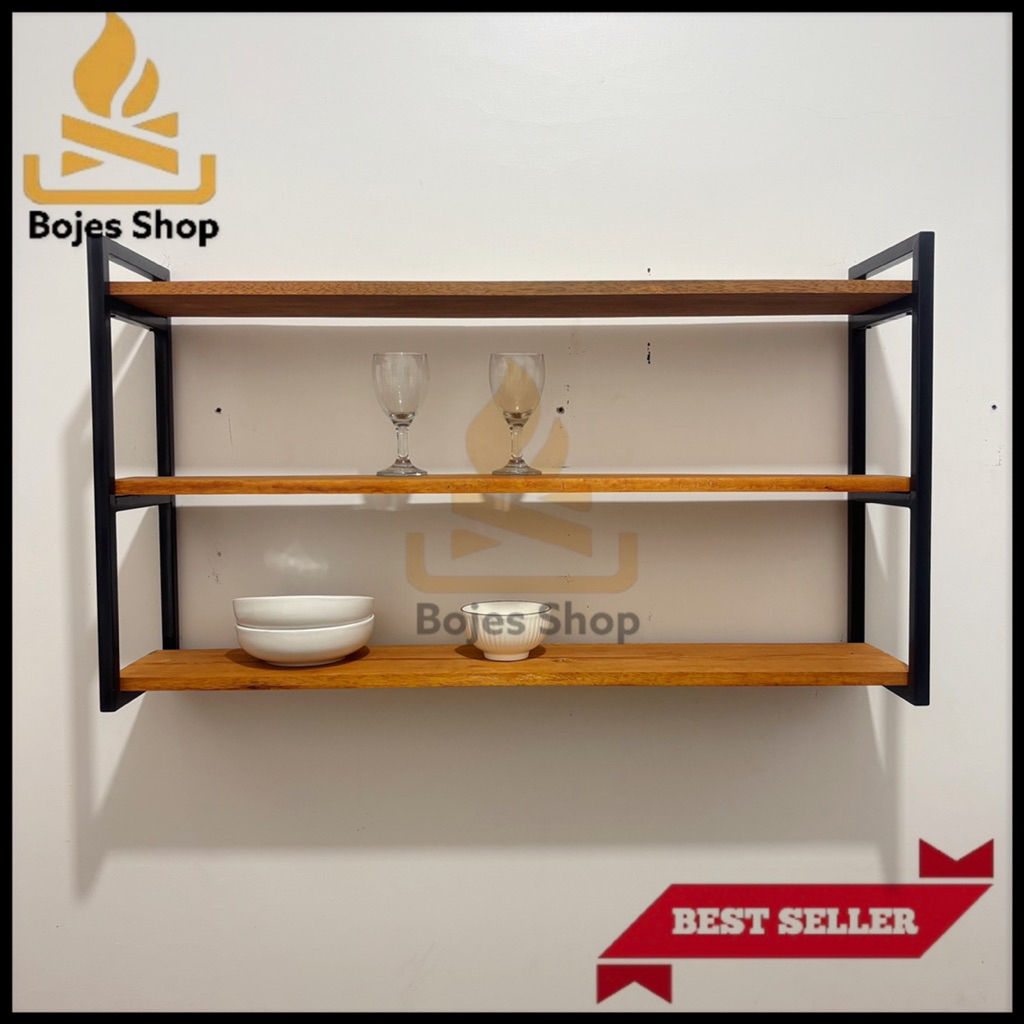 RAK GANTUNG KICHENSET Tempel dinding 3 susun / rak buku dinding dapur serbaguna bahan frame besi hol