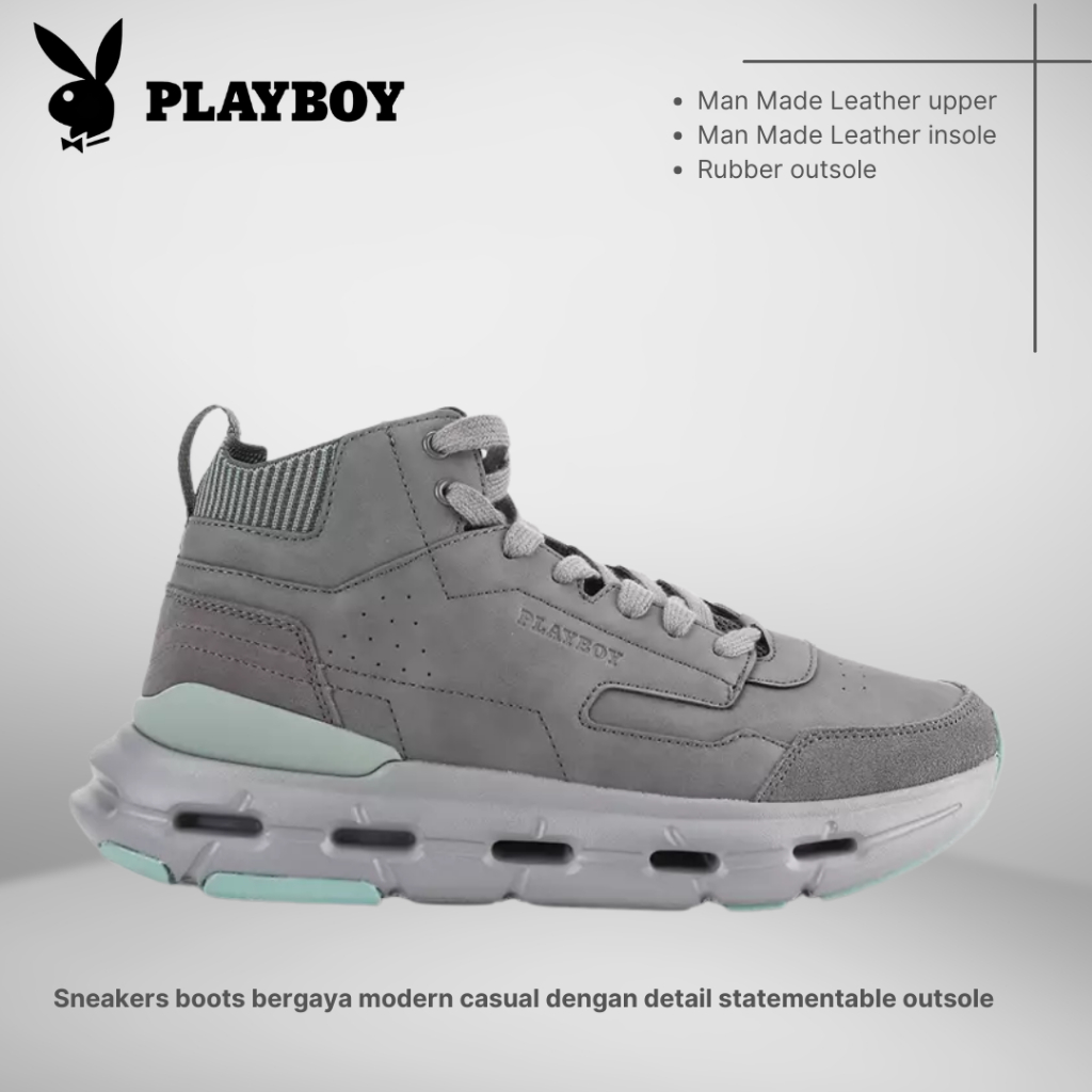 SEPATU PLAYBOY ORIGINAL SNEAKERS BOOTS CASUAL PRIA ABU-ABU PL67