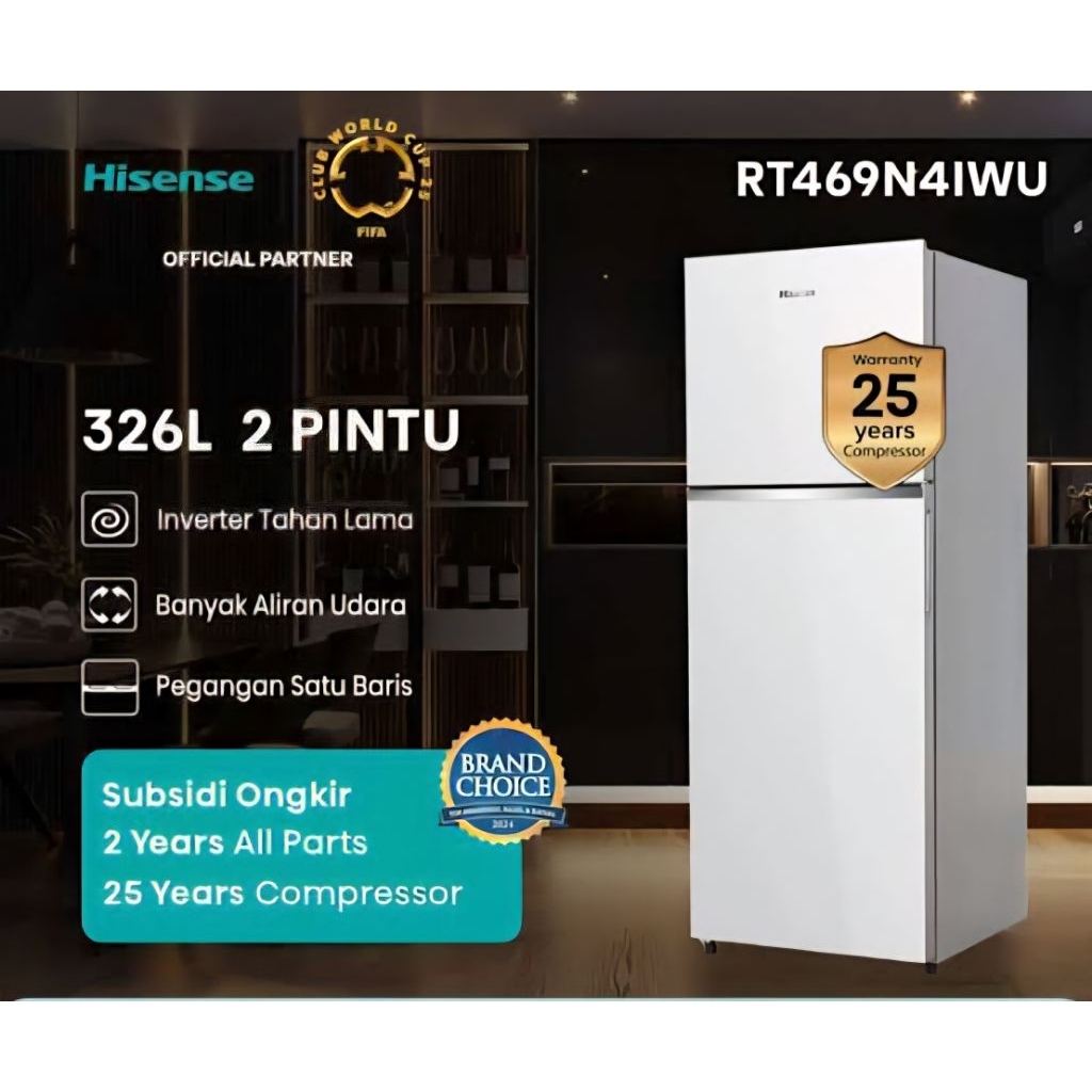 Hisense Kulkas 2 Pintu RT469N4IWU - 326 Liter