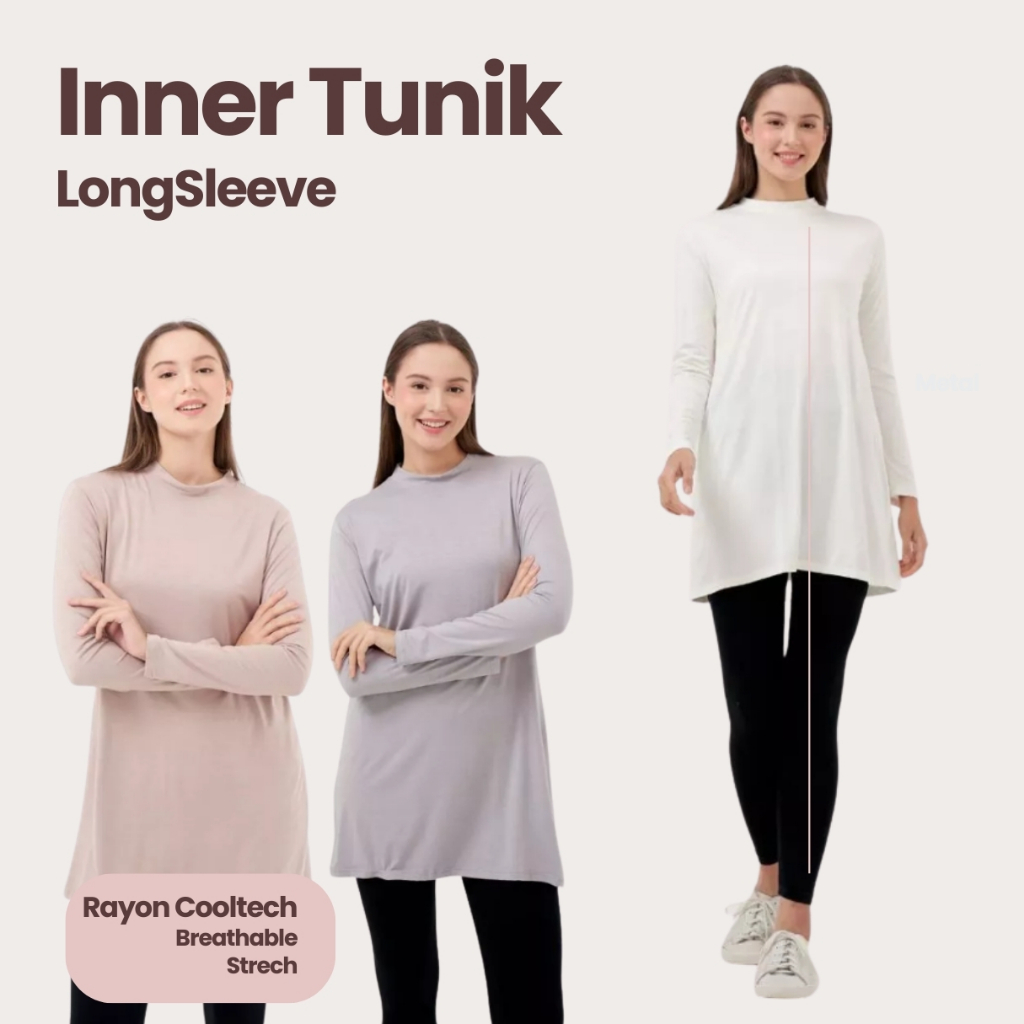 ARLOVVE Manset Tunik Turtleneck Tangan Panjang Inner Wanita Rayon | Baju Dalaman Basic Tunik Atasan 