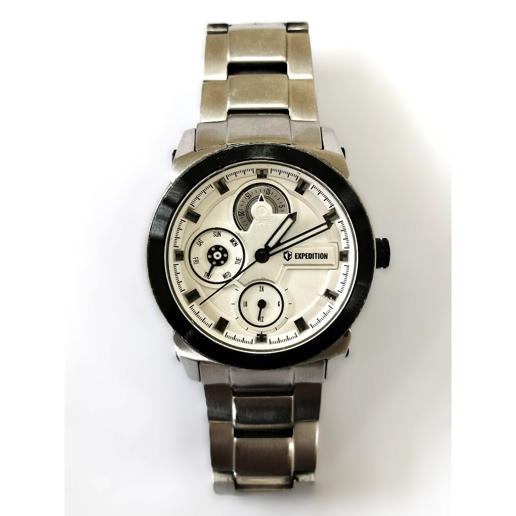 Preloved Stuff - Jam Tangan Expedition Woman E6603B - Silver Black White Original