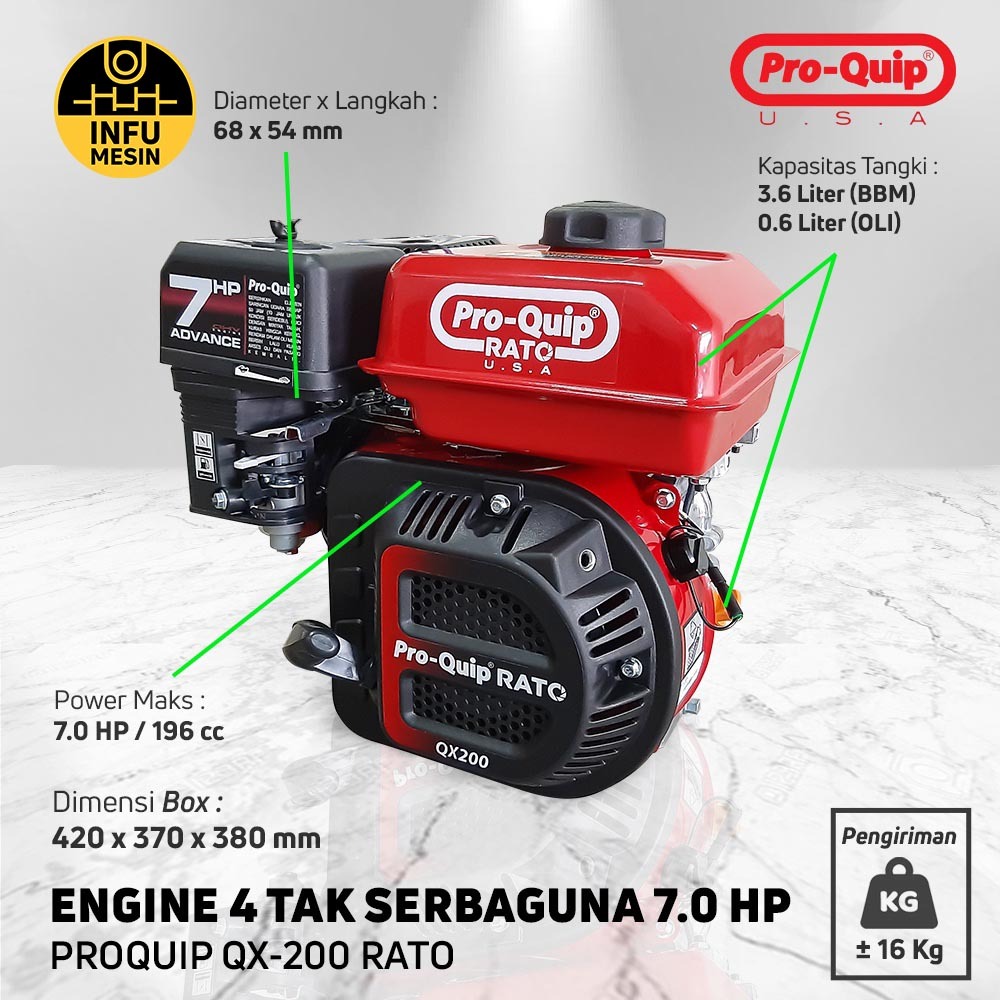 Mesin Penggerak Engine Bensin serbaguna PROQUIP QX200 RATO Putaran Cepat