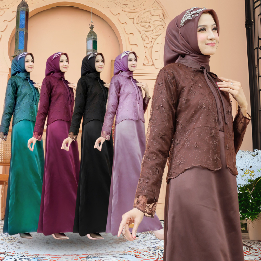 Dress Kondangan Camilia Set Outer Rompi Tile Brokat Busui Friendly Lepas Pasang  - Seragam Bridesmai