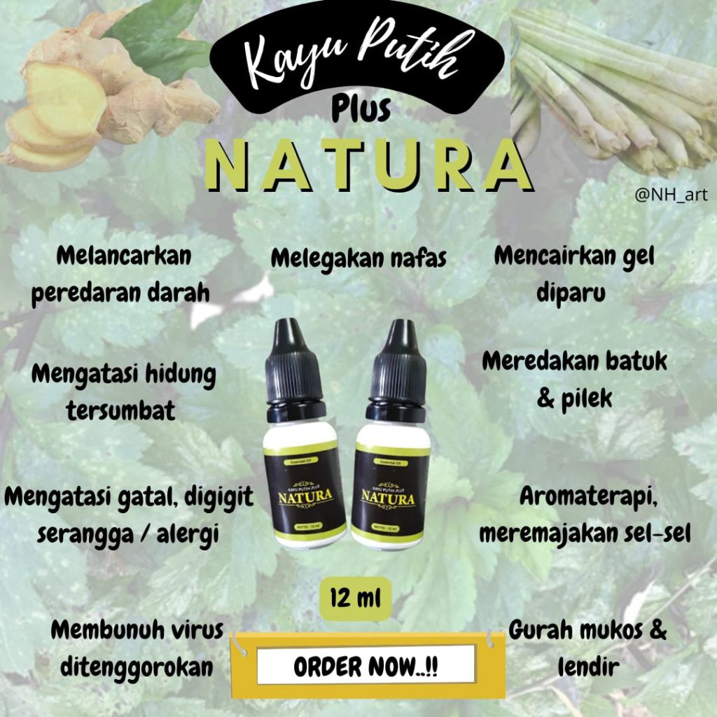 Minyak Kayu Putih plus Natura | 100% asli | Minyak Herbal Hangat Alami | Perede Masuk Angin, Pegal, 