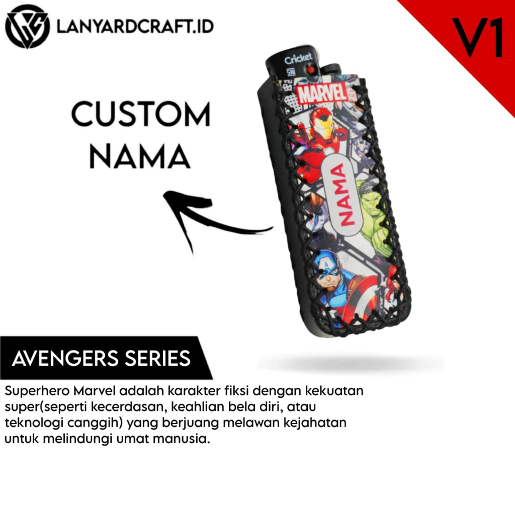 Cover Korek Avengers Series Kulit Custom Nama UV / Bungkus Korek Cricket Tokai / Bungkus Wadah Korek