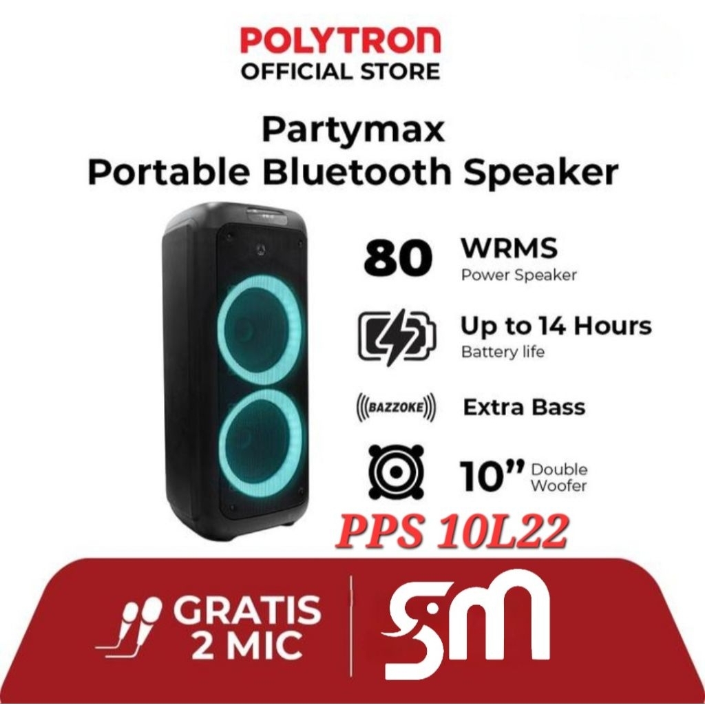Speaker Polytron Party box PPS 10L22 Portable Bluetooth PPS10L22 Karaoke