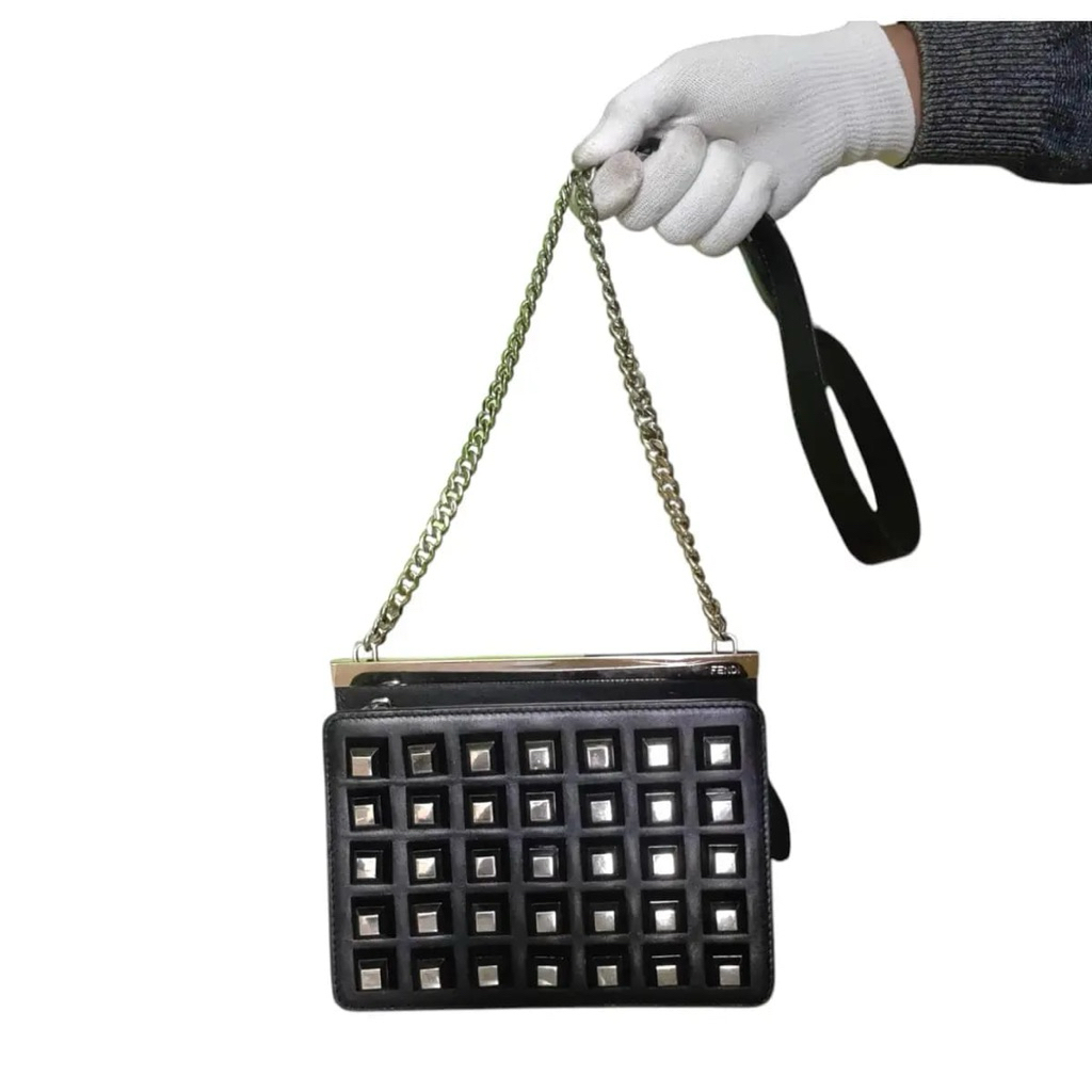 Fendi Baguette bag Karl Lagerfeld Studded black leather crossbody