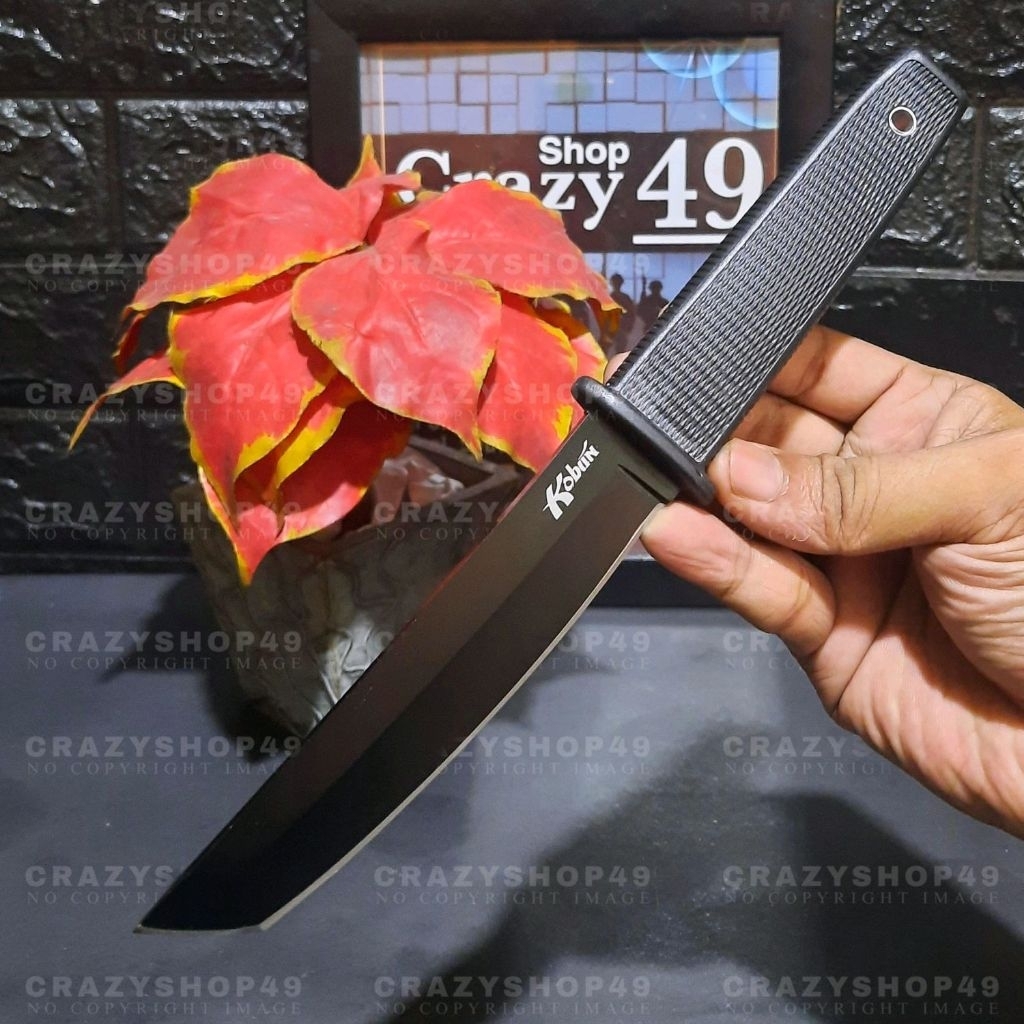 Pisau Survival Outdoor Kobun Cold Steel Black Ergonimis Include Sarung Tactical Knife