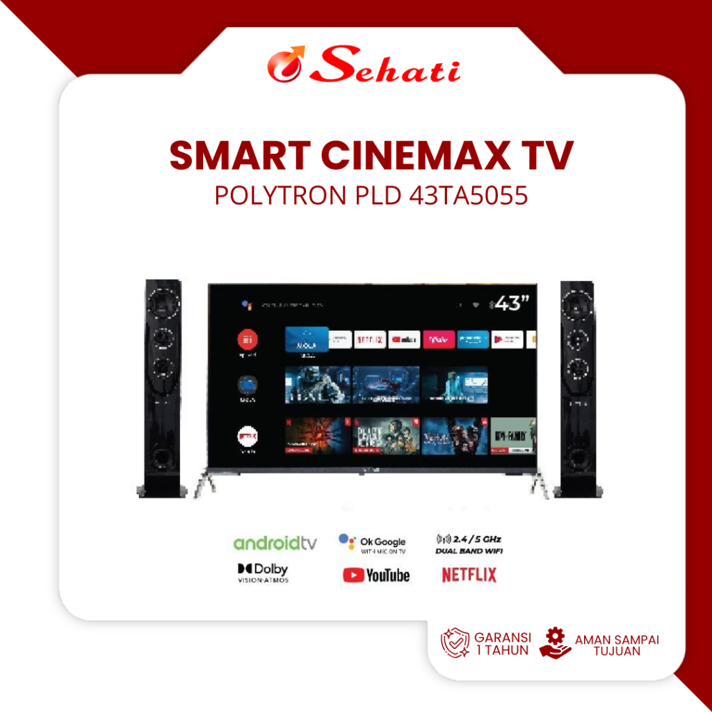 (Chat Admin Untuk Ketersediaan Stock dan Ongkir) POLYTRON Smart Cinemax Smart Google TV 43 inch PLD-