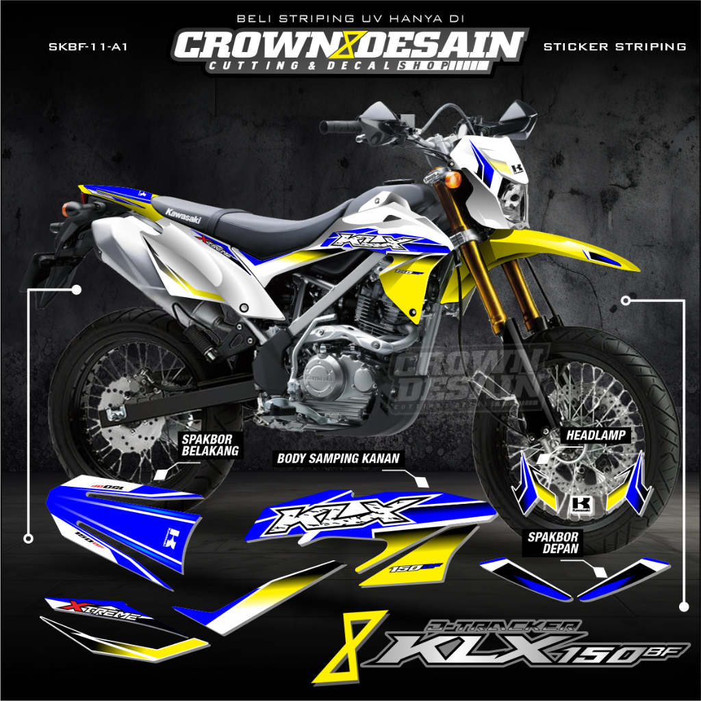 Sticker Striping Original KLX BF 150 Extreme - Decal Sticker Trail KLX 150 BF Tahun 2015-2025 Semi F