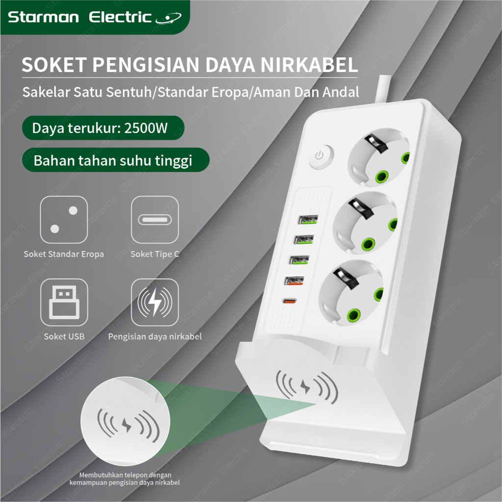 Multiguna Panjang 2-5 Meter Original Power Socket Stop Kontak USB Type C 3 Lubang +Pengisian daya ni