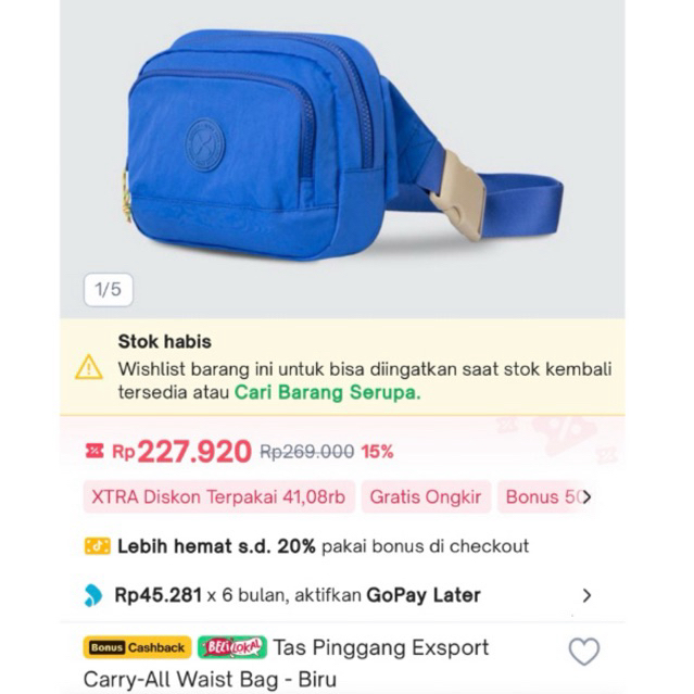 SOLD preloved tas export selempang pinggang tas bahu biru