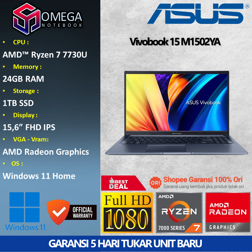 ASUS Vivobook M1502YA Ryzen 7 7730U 24GB 1TB 15,6 FHD Windows 11