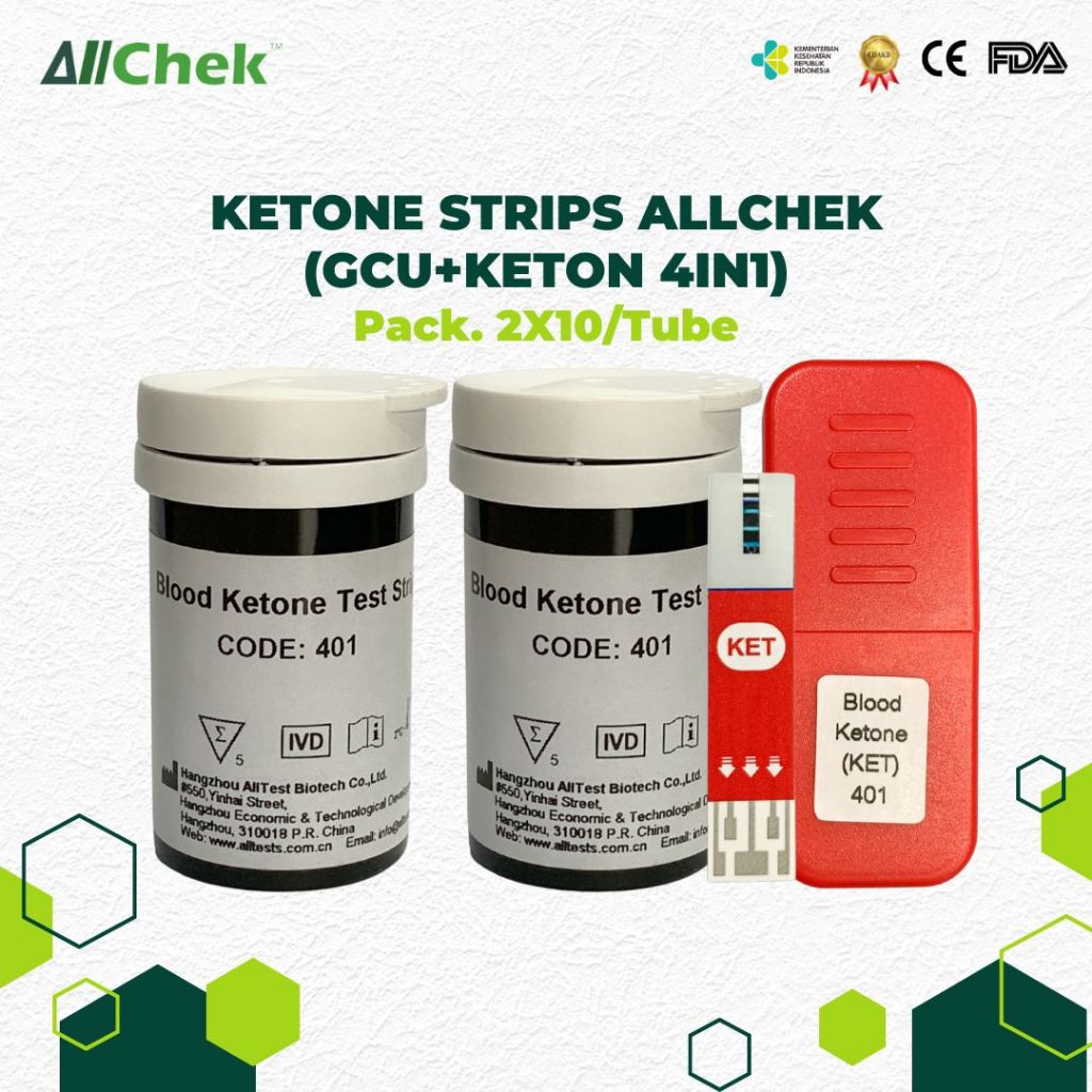 Allchek Ketone Darah Test Strip – Refill Alat Multimeter 4-in-1 Isi 20