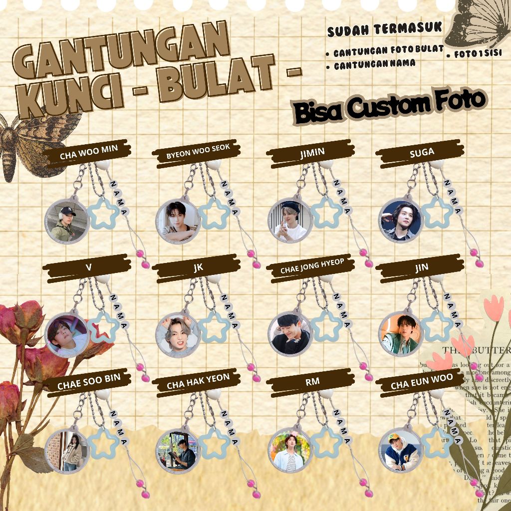 (BISA CUSTOM) GANTUNGAN KUNCI BULAT KPOP I JIMIN I JIN I JK I RM I JIN I SUGA I V I BYEON WOO SEOK I