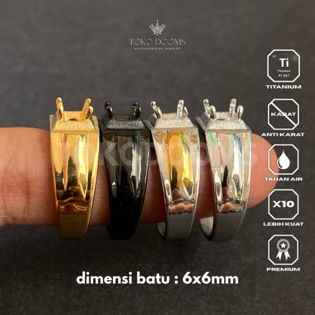 cincin ring emban cakar polos [TITANIUM] 6x6 elegan super halus