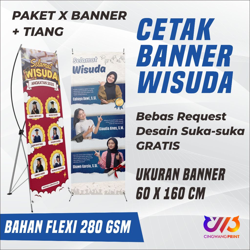 Banner Wisuda Sempro Sidang Wedding Ulang Tahun Flexi Free Desain X Banner + Tiang