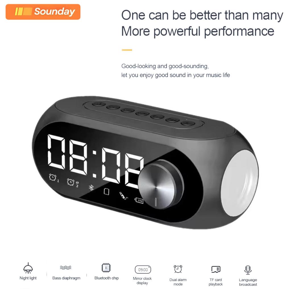 Sounday Alarm Clock LED Display Speaker Bluetooth Portable Charger Suara Audio Speaker Musik Box