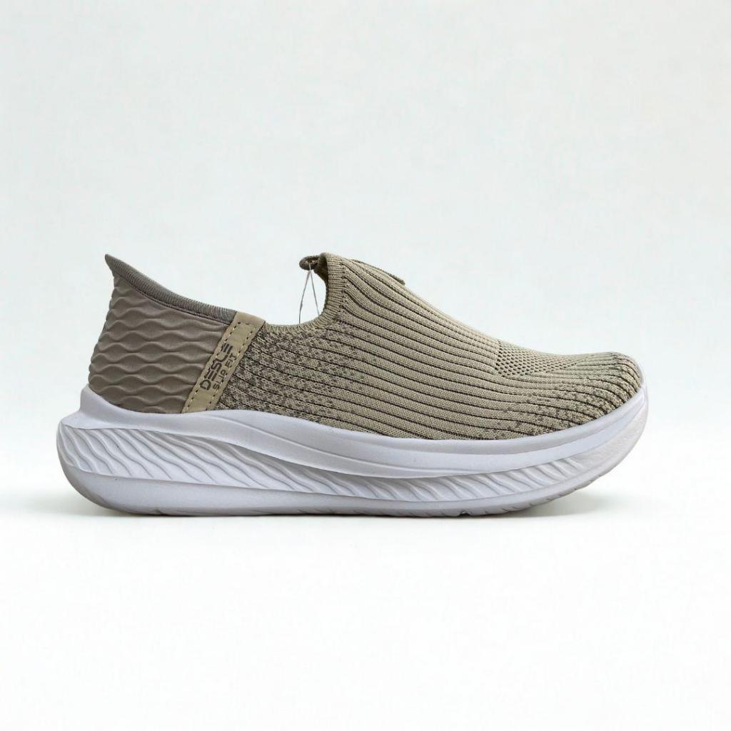 Sepatu Slip On Sneakers Wanita Rajut Knit Hitam Cream OOTD Kekinian Korean Style DESLE ALICE