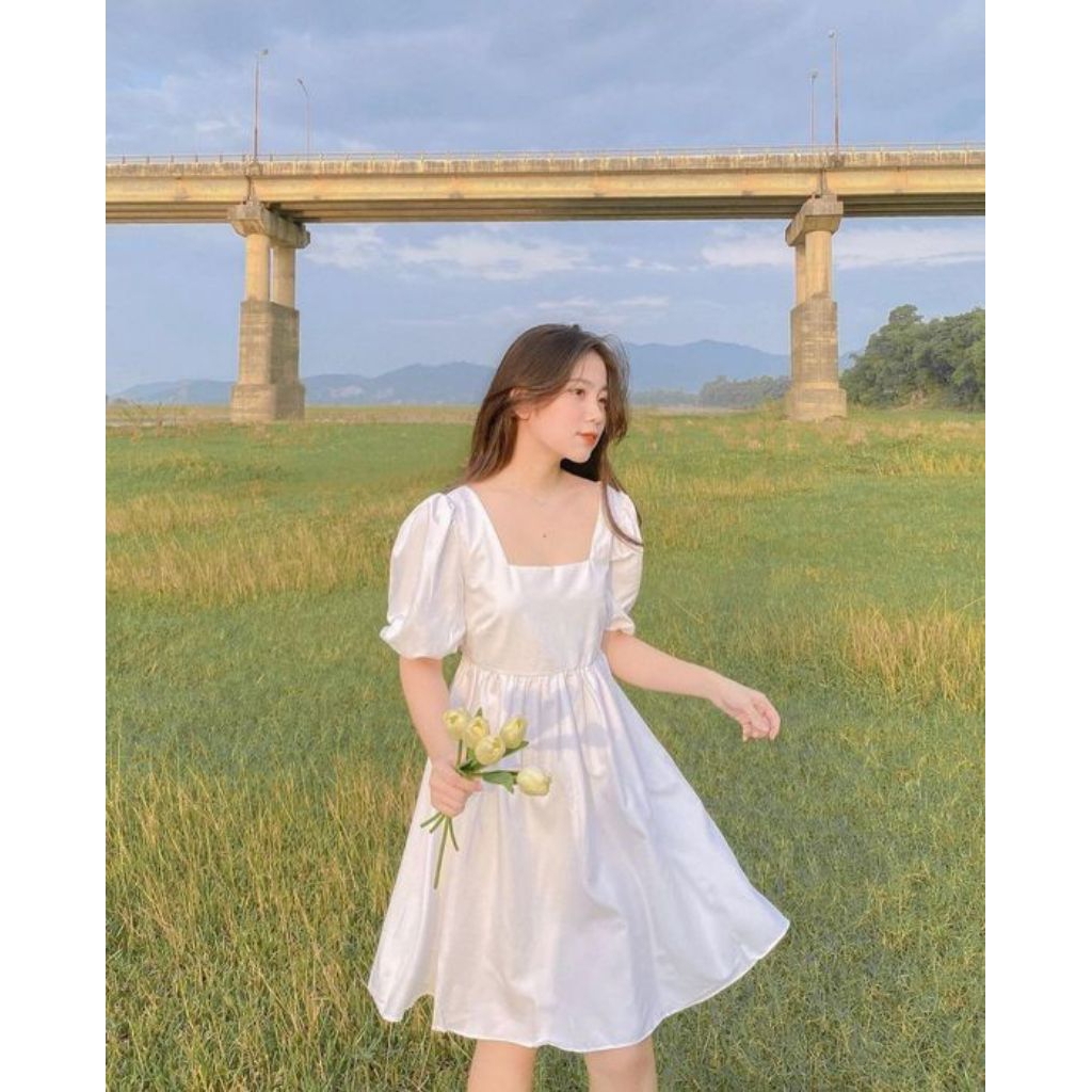 sachin and babi light blue dress White Classy Midi Dress with Open Neckline Customized / White main image 1