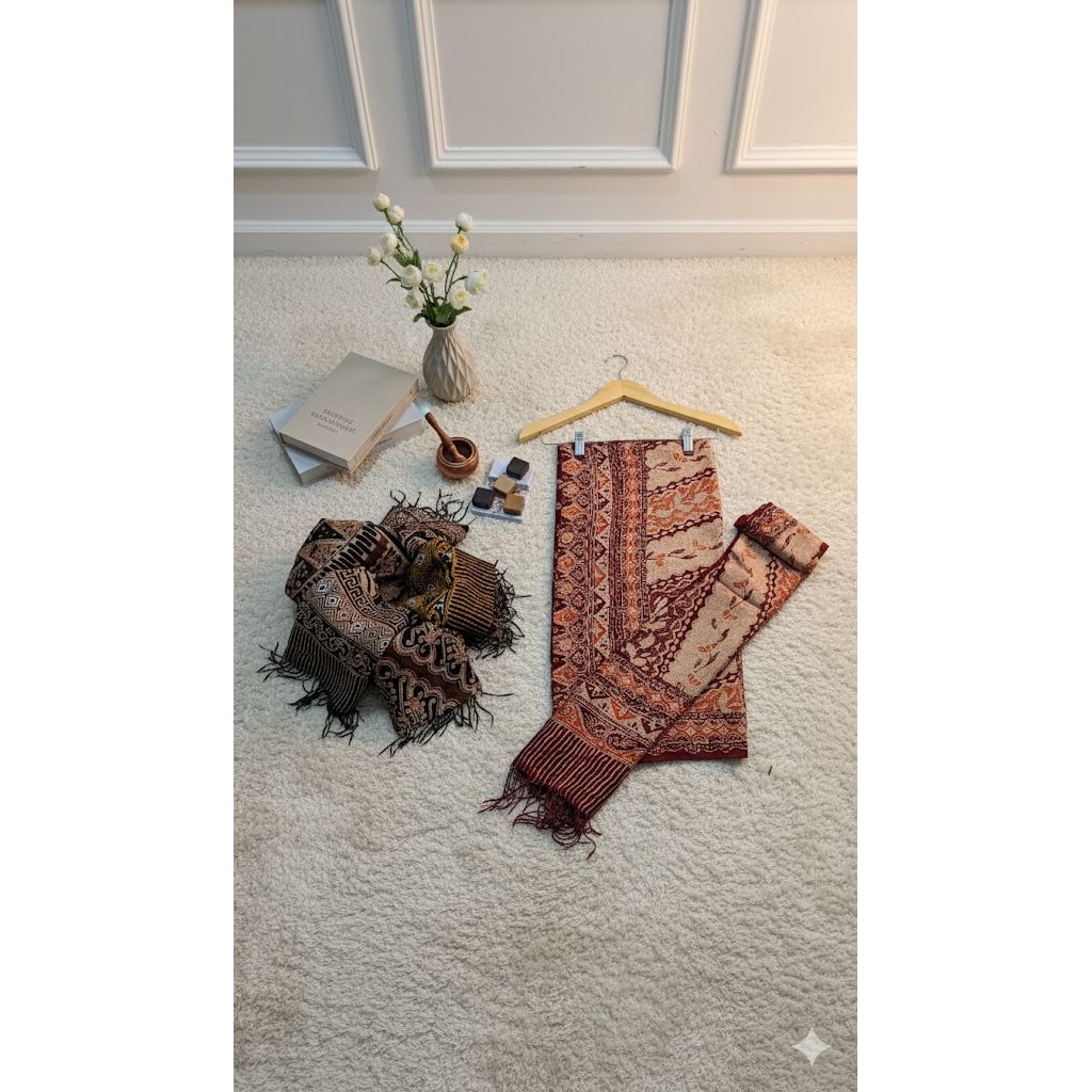 KAIN BATIK SET SELENDANG | BATIK VISCOS | BATIK CIREBON | BATIK CAP SEMI SUTRA