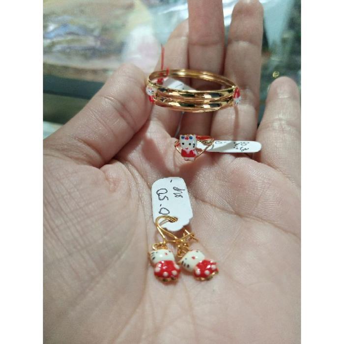 Set Perhiasan Anak Bayi Hello Kitty Emas Asli Gelang Emas Anak Cincin Emas Anak Anting Anak Emas