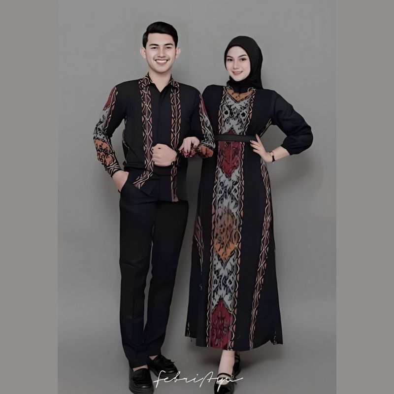Baju Batik Tenun Set Couple Kondangan Kemeja Gamis Terbaru kekinian Gamis Lebaran Model Terbaru