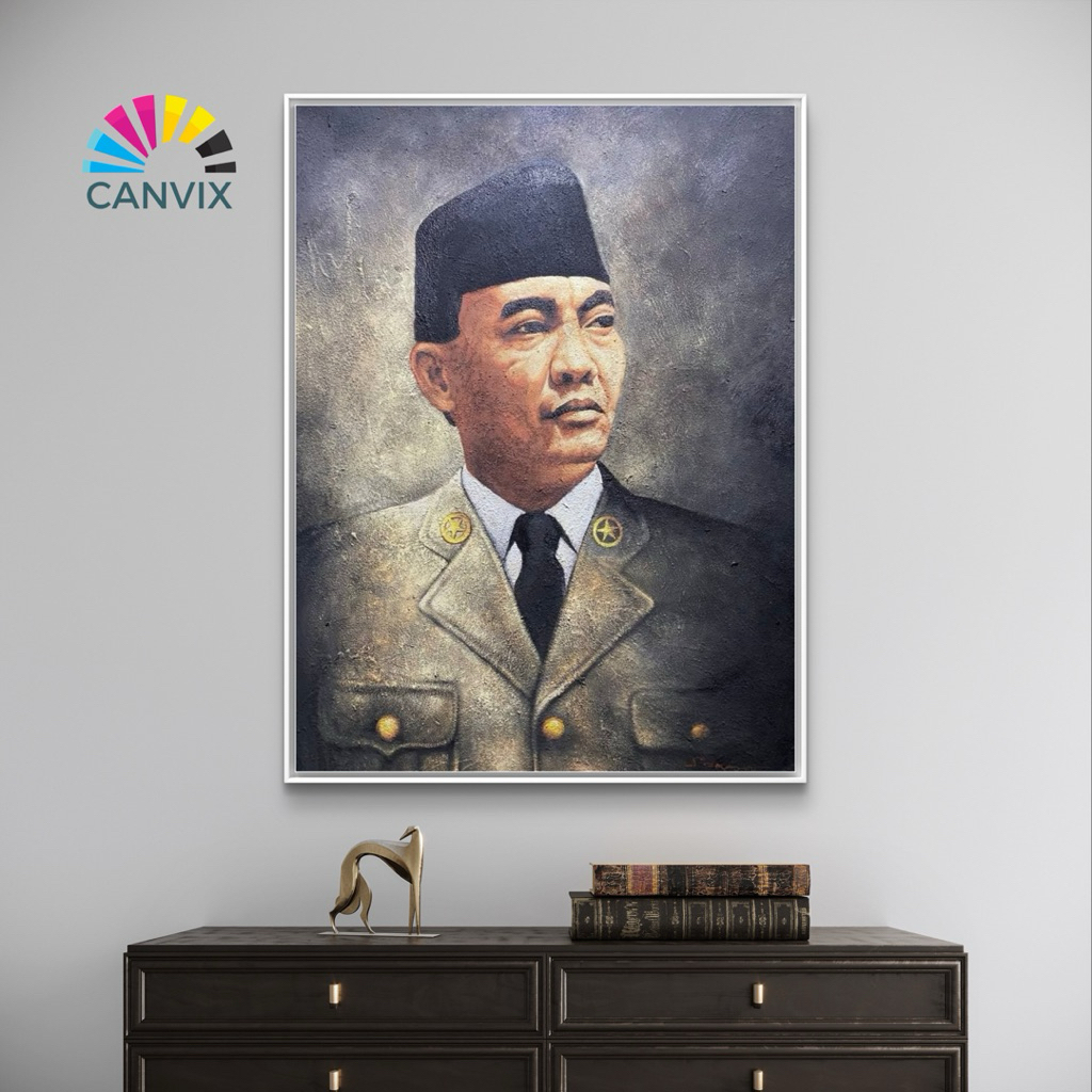 Kanvas printing foto soekarno gratis bingkai hiasan dinding