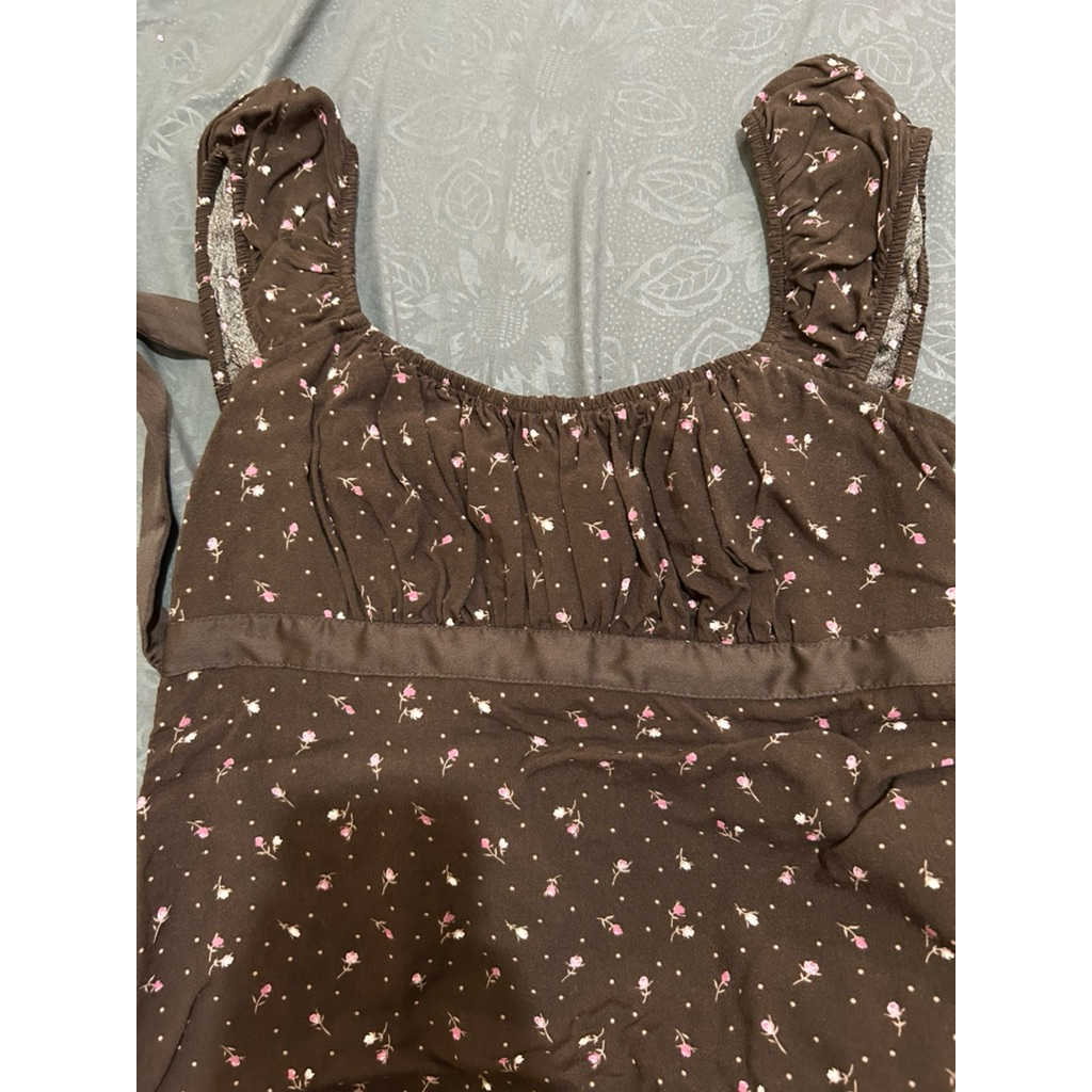 preloved hollister easy satin tie babydoll top in brown floral